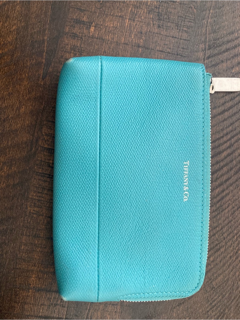 Authentic Tiffany & Co. Tiffany Blue Leather Zip Travel Wallet Organizer